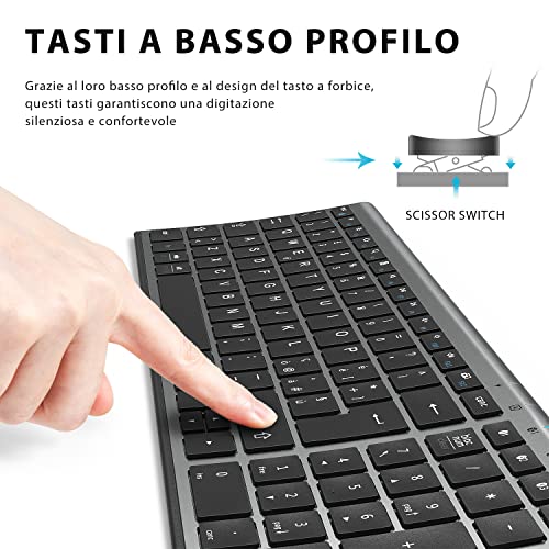 iClever Bluetooth 5.1 Multi-Device Rechargeable Keyboard with Numeric Keypad and Ergonomic Design for Mac OS, Android, Windows