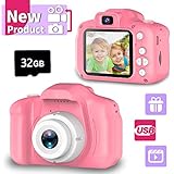 Seckton Upgrade Kids Selfie Camera, Best Birthday Gifts for Girls Age 3-9, HD Digital Video Cameras for Toddler, Portable Toy for 3 4 5 6 7 8 Year Old Girl with 32GB SD Card-Pink