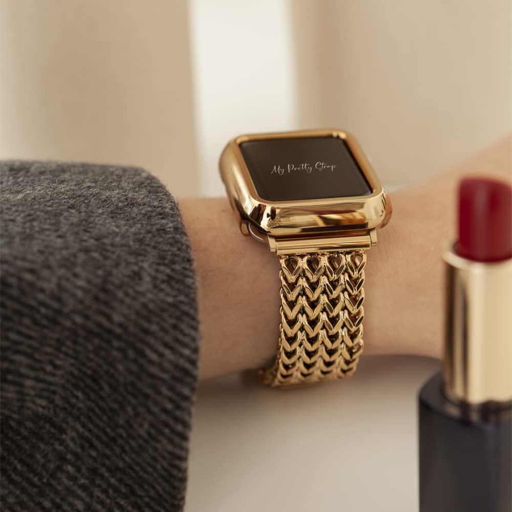 Mermaid Band Compatible with Apple WATCH SE Series 9 8 7 6 5 4 3 2 1, 38/40/41mm or 42/44/45/49mm, Stainless Steel Metal Gold for Women