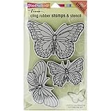 Stampendous Cling Rubber Stamp and Pen Pattern Butterflies Set
