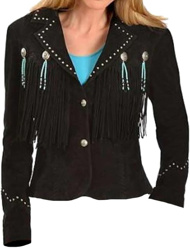 Bestzo Women's Fashion Cowgirl Western Fringed Jacket Suede Leather