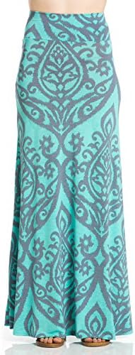 Cody Line Women's Relaxed Comfortable Fit Maxi Skirts (Medium, S222DM Damask Mint Grey)