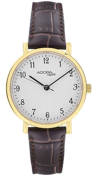 Adora Saphir Damenuhr Ø 30mm Quarzuhr Lederband braun Krokooptik Armbanduhr 3 BAR Analog