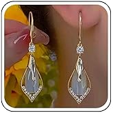 Aneneiceera Vintage Teardrop Moonstone Earrings Gold Oval Gemstone Drop Earring Crystal Dangle Earring Retro Rhinestone Earrings Jewelry for Women