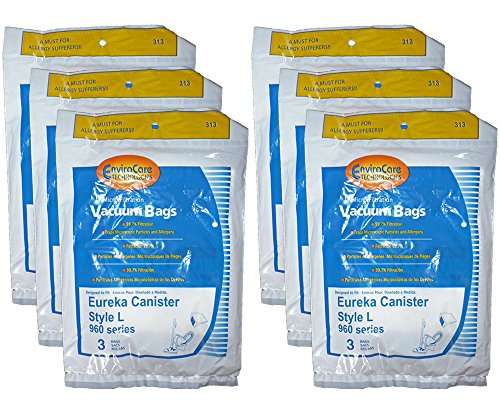 18 Eureka Style L Allergy Micron Filtration Vacuum Bags, Mini Mite Canister Vacuum Cleaners, 61715-12, 61715, 61715A, 960, 961, 962, 963, 964, 965, 960A, 961A, 962A, 963A, 964A, 965A, Eureka 1000 Series except Model 1099