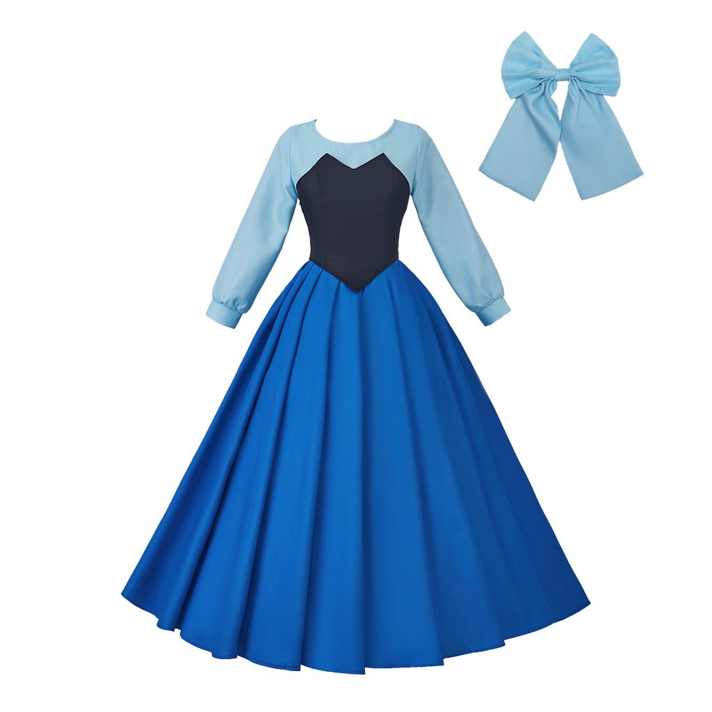 Photo 1 of SFWXCOS Women's Princess Mermaid Costume Blue Classic Cosplay Party Dress with Headwear (S, Blue)