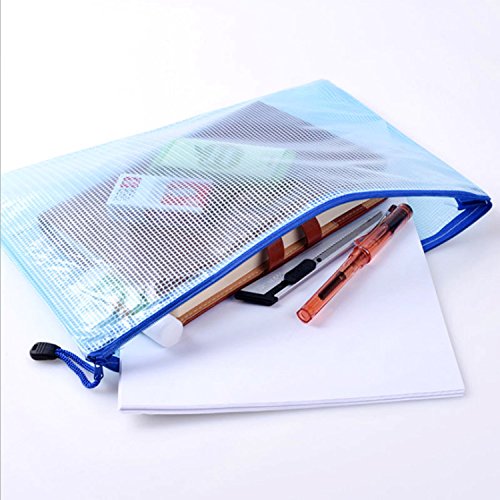 12Pcs 5 Colors A4 (White, Blue, Yellow, Red, Green) and A5 (Red, Blue) Plastic Zip File Paper Document Folder Bags Storage Pouch