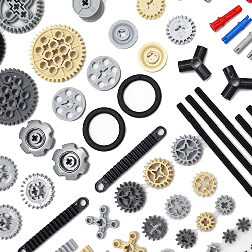 KonHaovF 116PCS Gear and Axle Set for Technic Parts Compatible with with Major Brand Technic Parts, DIY Gears Assortment Pack(Gears Pins Axles Differential New) for Technic Building Blocks Set