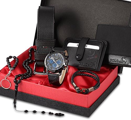 POLO Men's Accesories Set Including Wrist Watch - Belt - Wallet - Credit Card Holder - Key Chain - Bracelet - Bead Rosary