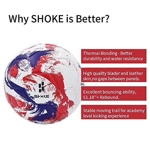 SHOKE Soccer Ball Size 5 Thermal-Bonding Hold Air Water-Resistant, Official Match Soccer Balls for Training Outdoor Sports Rebound Height 51.18-53.15 inch with Pump and Mesh Bag