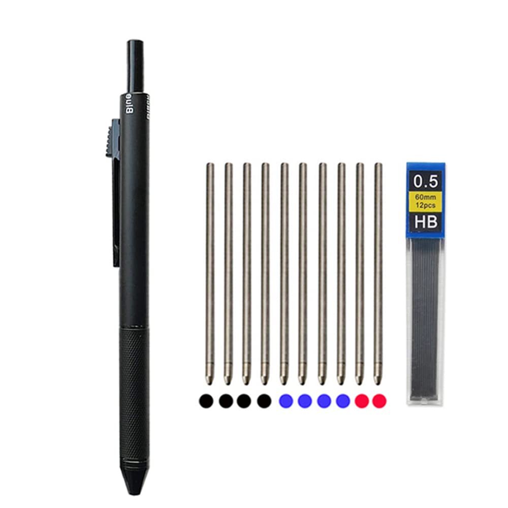 New Technology Gravity Sensor 4 In 1 Multicolor Ballpoint Pen Metal Multifunction Pen 3-colors Ball Point Refill and Pencil Lead (Black)