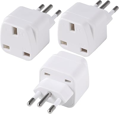 TENINYU 3 Pack UK to Brazil Plug Adapters 3 Pin Type N Grounded Travel Plug