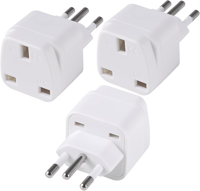 TENINYU 3 Pack UK to Brazil Plug Adapters 3 Pin Type N Grounded Travel Plug