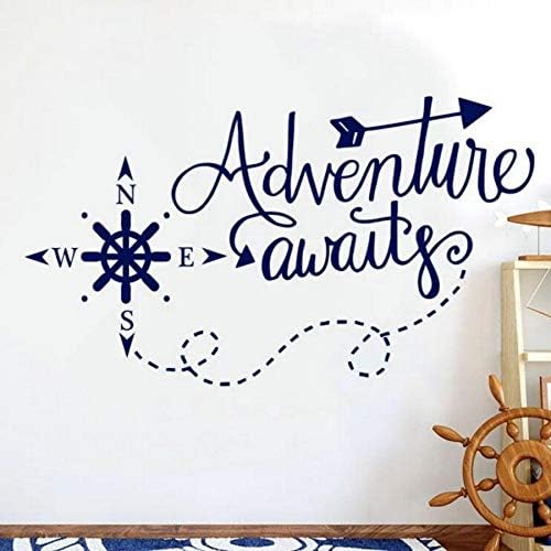 PAWANG Adventure Awaits Wall Decals Nautical Compass Nursery Boys Decor Nautical Art Home Decorations Bathroom Kdis Room Sticker 99 * 57cm