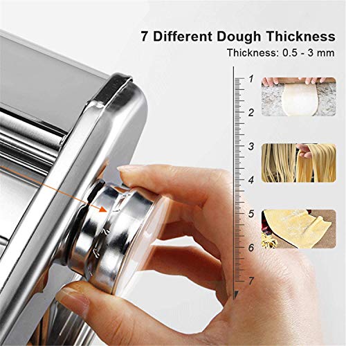 Stainless Steel Manual Pasta Maker | Pasta Machine With Adjustable Thickness Settings | Perfect for Professional Homemade Spaghetti and Fettuccini | Includes Removable Handle and Clamp