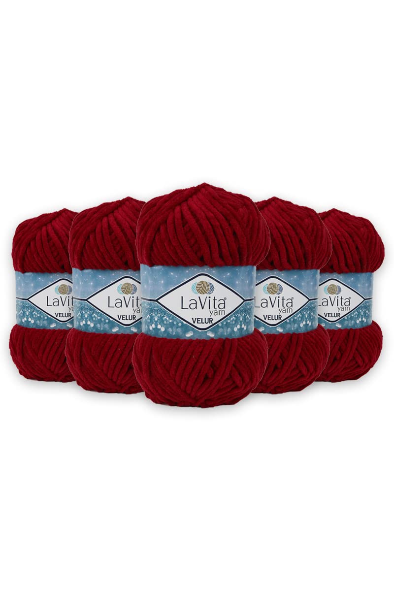 Taka Fabrics Yarn VELUR Hand Knitting Yarn, 5-Pieces Pack, 100% Micro Polyester, 100g/120m, 6-7mm Needles/Crochet Hooks, 4149-Visne