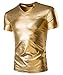 Mens Trend Nightclub Styles Metallic silver Button Down Shirts (L, gold-short)
