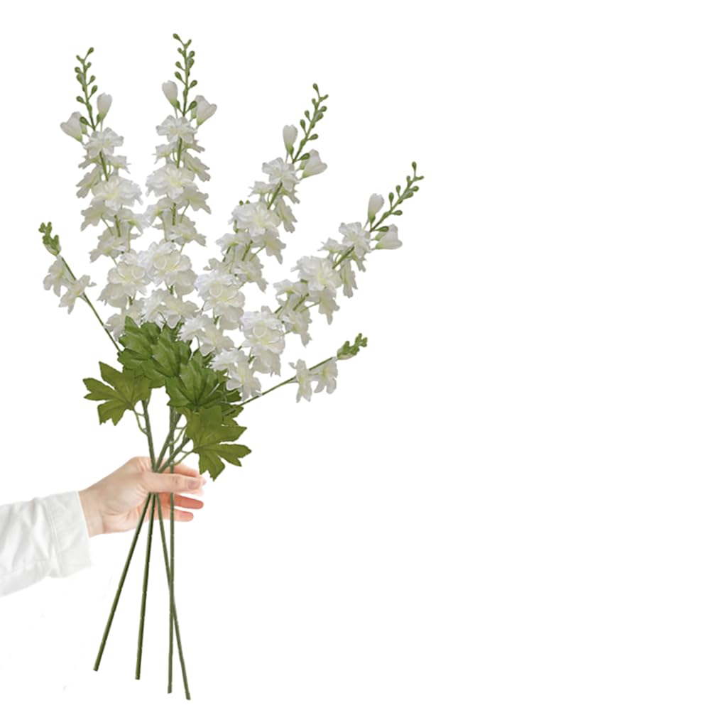 DODXIAOBEUL 4Pcs Long Stem Artificial Flowers for Tall Vase,33'' Artificial White Delphinium Flowers Faux Silk Flowers for Home Office Decor Wedding Centerpieces