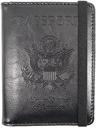ReGt PU Leather USA Passport Holder Cover Case RFID Blocking Travel Wallet with SIM Card Packet and Elastic Band (Black)
