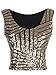 Anna-Kaci Womens Sparkle Stripe Front Sequin Slim Fit Cropped Vest Tank Tops,