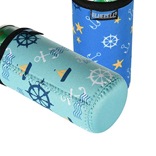 Bluecell Pack of 4 Neoprene Insulators Anchor Pattern Beer Can Coolers Sleeves for Drink Beverage Beer Cans (Anchor(4pcs), 8.4 oz)