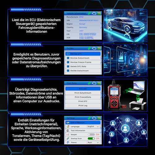 OBD2 Diagnostic Device, Universal Car Reader for All OBDII Vehicles After 2000, Fault Reader Car All Cars Reader with Full OBDII Functions, Suitable for BMW, VW, Mercedes, Audi