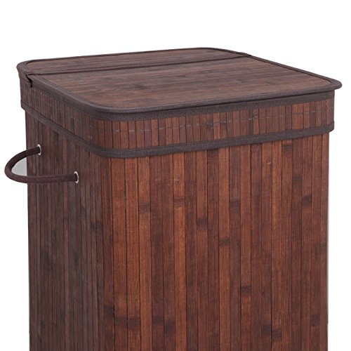 Allblessings Foldable Bamboo Hamper Laundry Basket Washing Cloth Bag Lid Brown For Storage - Thumbnail 4