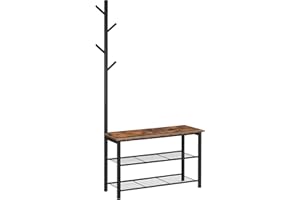 HOOBRO Coat Rack Shoe Bench, Shoe Rack and Coat Stand, 2 in 1, Multifunctional, Good Air Permeability, Strong and Durable, In