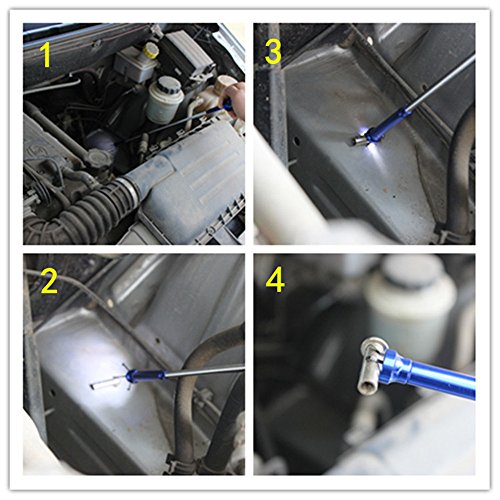 Directional four-claw magnetic pick-up tool with bright LED light retractable magnet pickup for any orientation. (blue)