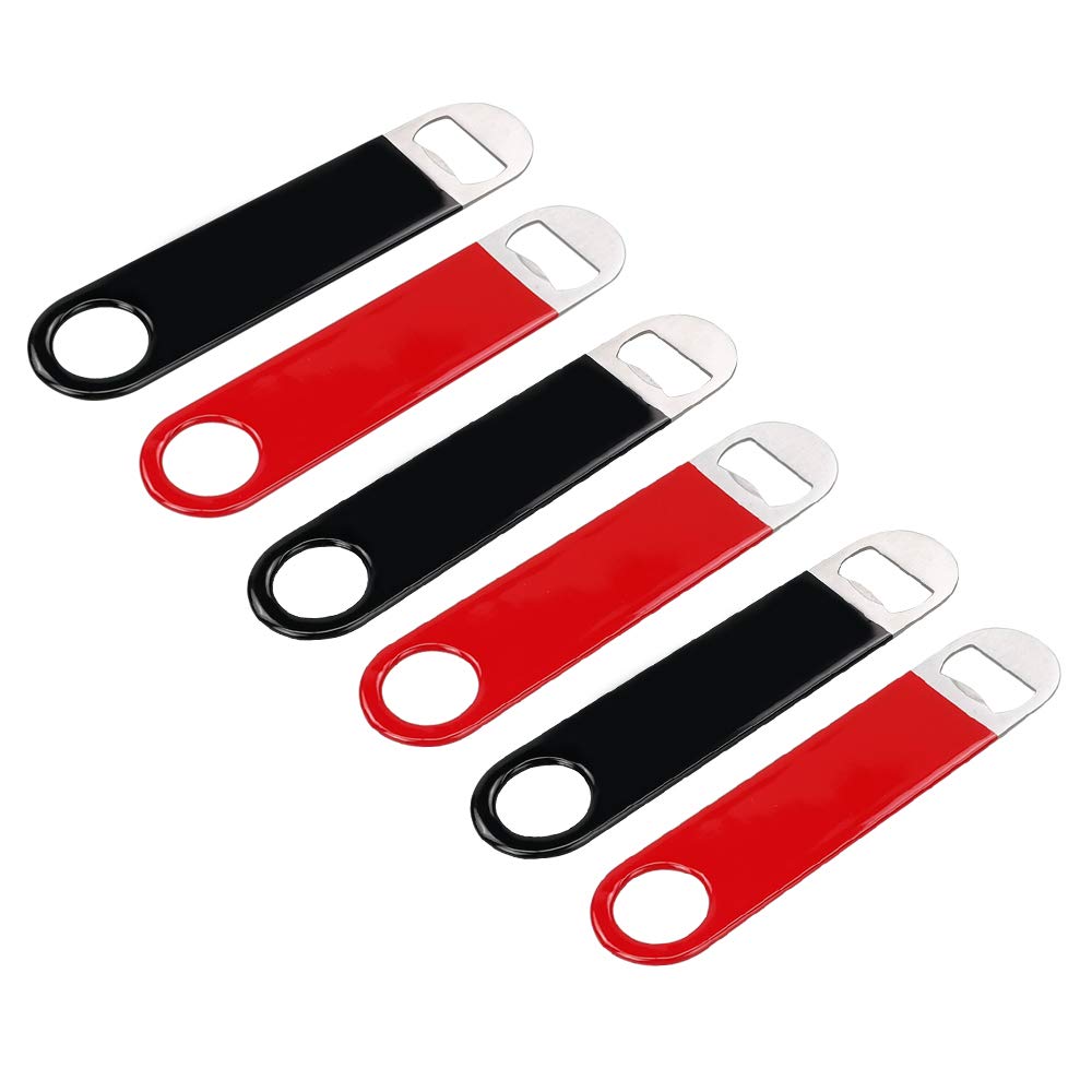 Vareone 6 Pack Bar Blade, 18cm Stainless Steel Bottle Opener, Professional Version Bar Blades Beer Openers, Black and Red