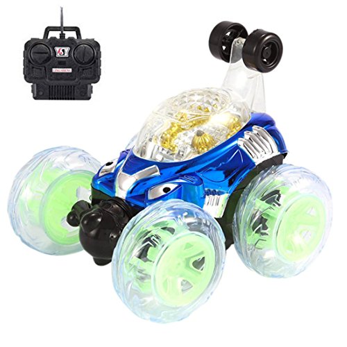 HANYI 360°Spinning Rotation And Flips With Color Flash & Music Electric RC Car Monster Truck Vehicles - Best Remote Control Car Gif for Toddler Kids (Blue)