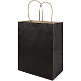 bagmad 100 Pack Medium 8x4.75x10 Inch Black Kraft Paper Bags with Handles Bulk, Gift Bags, Craft Grocery Shopping Retail Party Favors Wedding Business Sacks (Black, 100pcs)