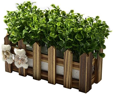 TRIEtree Artificial Peppermint Grass Bonsai, Wooden Mini Creative Fence Bonsai Plastic Artificial Plant Potted for Office Home Living Room Table Decor