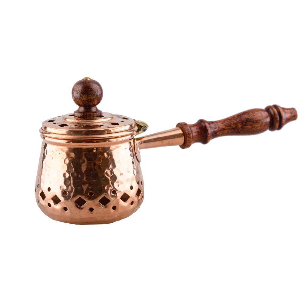 NKlaus antique incense pan copper with wooden handle for incense incense mixture incense burner house cleaning handwork 2837