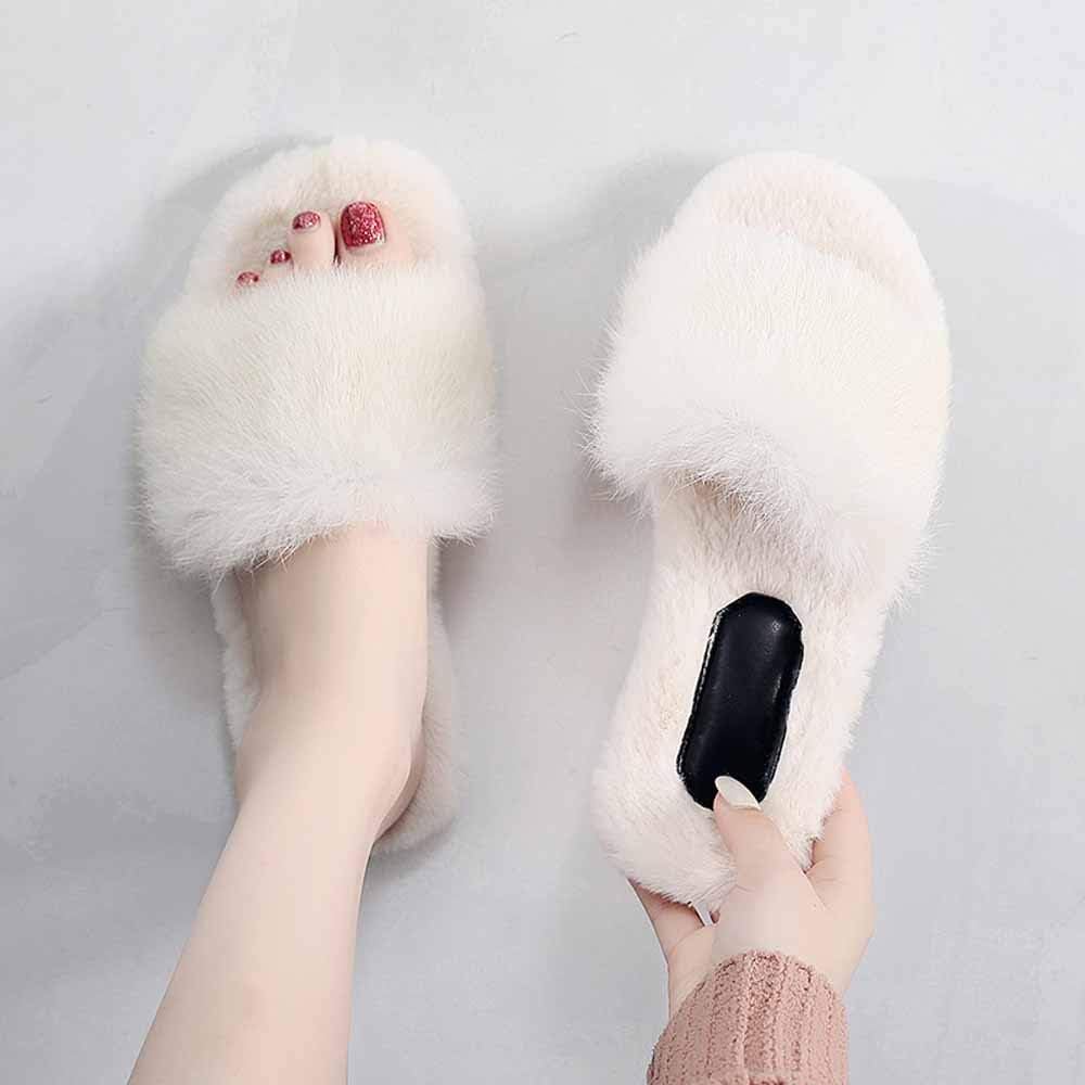 womens fluffy sliders black