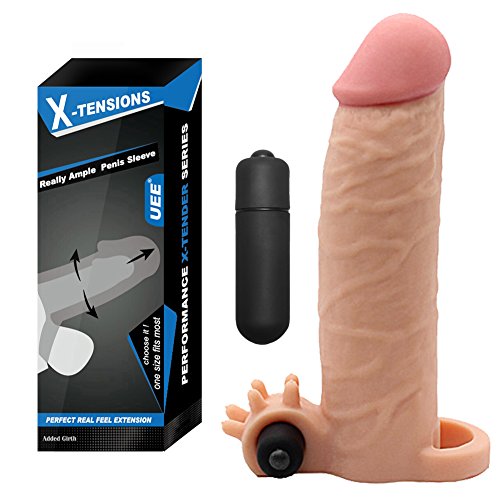 UEE Realistic Add 2" Vibrating Fantasy Male Penis Extension Extender Cock Sleeve Sheath Enhancer Enlarger Sheath Cage