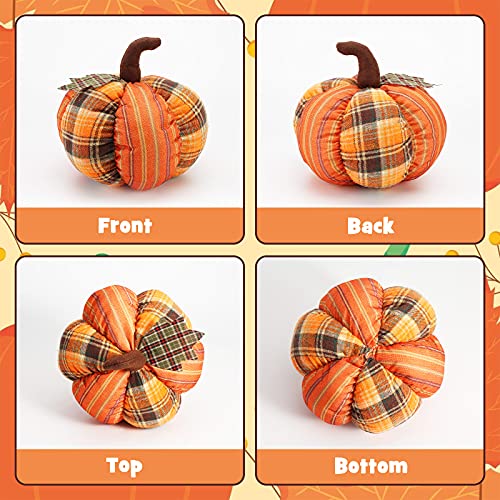 DomeStar 10 Inches Plaid Pumpkin, Stuffed Pumpkin Buffalo Check Pumpkin Farmhouse Pumpkin Fall Pumpkin Decor for Halloween Thanksgiving Decorations