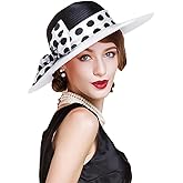 Women Wide Brim Rose Black Patchwork Kentucky Hat for Wedding Party Hat Big Bowknot Polka Dots Fedora Hats