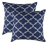TreeWool, (2 Pack) Throw Pillow Covers Trellis Accent in Cotton Canvas (18 x 18 Inches; Navy & Grey)