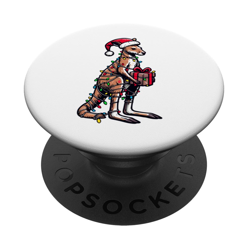 Kangaroo Wearing Santa Hat, Holding A Present Box Xmas PopSockets Swappable PopGrip