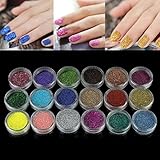 AMA(TM) 18 Colors Nail Glitter Powder Shinning Nail Mirror Powder Makeup Art Chrome Pigment for UV GEL Acrylic Powder Decoration Tips (Multicolor)