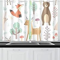 YUMOING Forest Cute Animals Fox Kitchen Curtains Window Curtain Tiers for Café, Bath, Laundry, Living Room Bedroom 26 X 39 Inch 2 Pieces