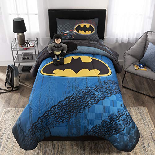 DC Comics Batman Soft Microfiber Comforter, Sheets and Plush Cuddle Pillow Bedding Set Twin Size 5 Piece Bundle Pack