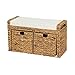 Household Essentials Entryway Wicker Cushioned Storage Bench with Shoe Cubes, Natural