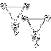 Niaspi 14G Devil Heart Dangle Nipple Rings for Women Girls Stainless Steel Sparkling CZ Love Heart Ball Chain Dangling Nipplerings Nipple Studs Piercing Barbell Body Jewelry