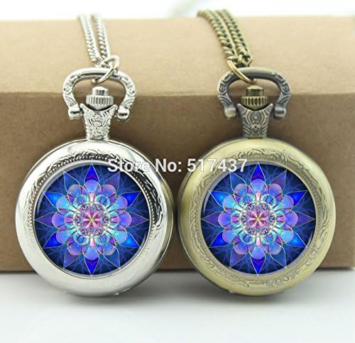 Pretty Lee Mandala Pocket Watch Mandala Art Jewelry Glass Locket Necklace Vintage Pocket Watch Necklace Silver