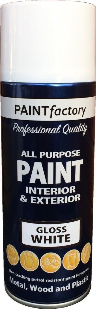 Paint Factory 400ml White Gloss Aerosol Paint Spray Can Household Car Van Bike