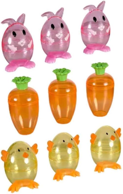 JGW Easter Birthday Baby Shower Party Decor (Bonus Candy Filler) Easter Bunny Carrot Baby Chicken Plastic Character-Shaped Containers, 3-ct. Packs Set of 3