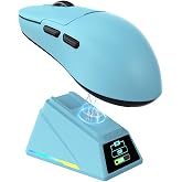 DAIDAI Ajazz AJ159 APEX Wireless Gaming Mouse with TFT Color Screen Charging Dock, 56g Ultra-Lightweight Ambidextrous Mice, PAW3950 Sensor, Tri-Mode, Blue