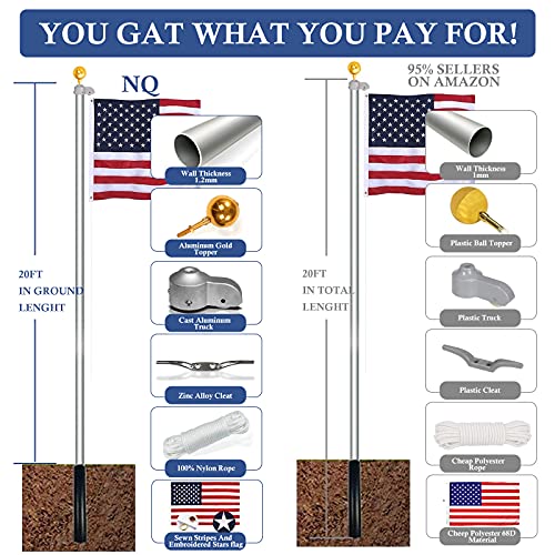 NQ 20FT Aluminum Flagpole Set Sectional Flag Pole Kit Outdoor